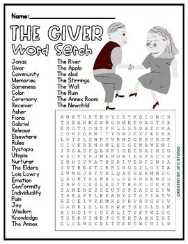 The Giver Novel Study Word Search Puzzle Worksheet Activity By Jito Studio