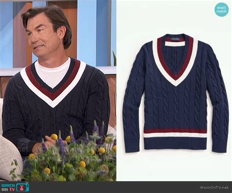 WornOnTV Jerrys Navy Sweater With Striped Trim On The Talk Jerry O