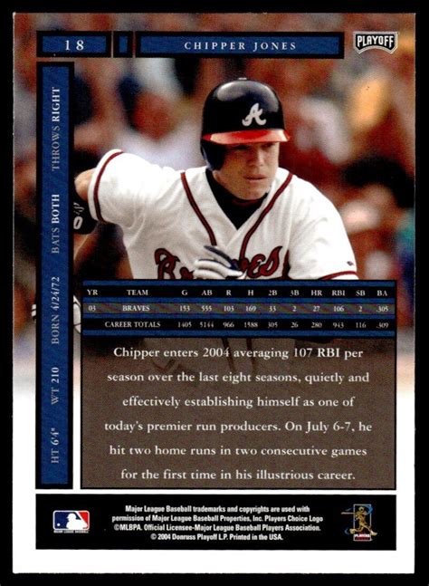 2004 Playoff Honors Baseball Card Chipper Jones Atlanta Braves 18 EBay