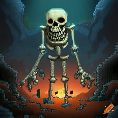 Screenshot Of The Boss Battle Against Skeletron In Terraria On Craiyon