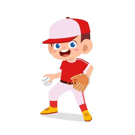 Feliz Lindo Niño Niño Jugar Tren Béisbol Vector Premium