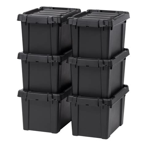 Iris Usa 5 Gallon Black Storage Totes Pack Of 6 Lockable Stackable Big Plastic Airtight