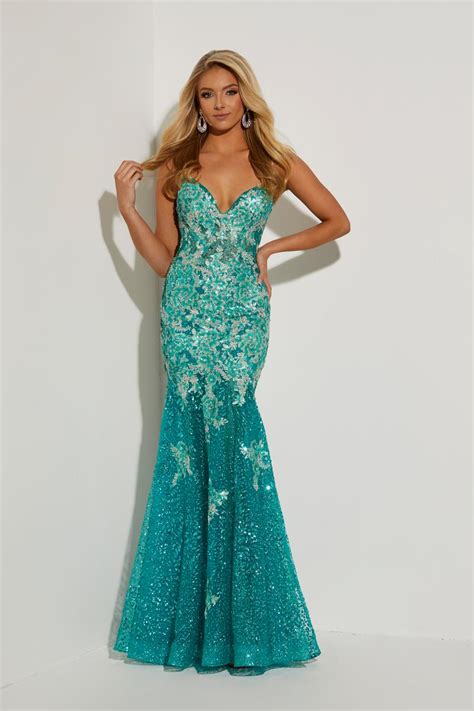 French Novelty: Jasz Couture 7420 Sparkling Strapless Prom Dress