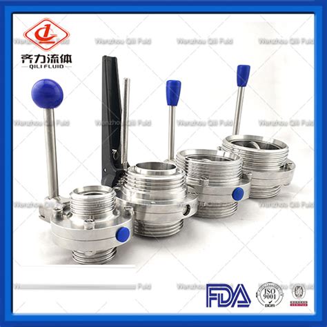 Din Sanitary Weld Butterfly Valve With One Side Thread China Valve