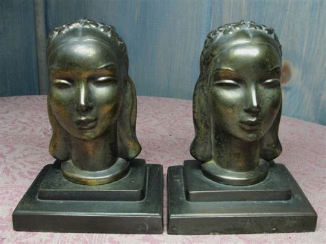 Vintage Art Deco Style Frankart Bookends Maiden Woman S Head Design