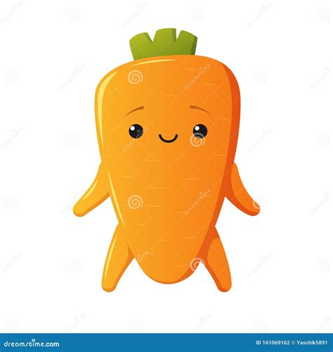 Cute Carrot Character Kawaii Smiling Vegetable Vector Isolated On