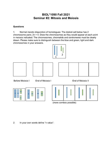 BIOL 1090 F21 Meiosis And Mitosis Stages BIOL 1090 Fall 202 1