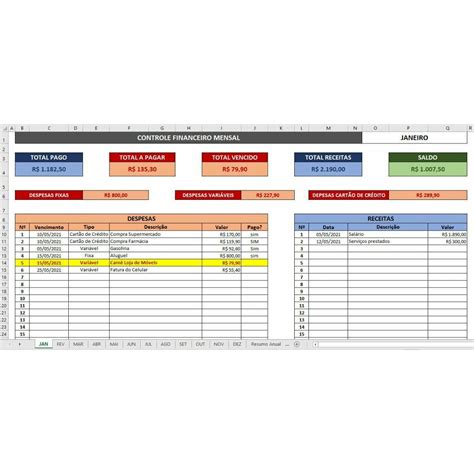 Planilha Excel Finanças Pessoais Controle Receitas Despesas DMK Studio