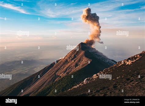 A Smoke And Ash Plume Erupts From The Fuego Volcano Crater As Seen