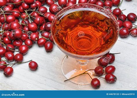 Glass Of Hawthorn Liqueur And Hawthorn Fruit Stock Photo Image Of