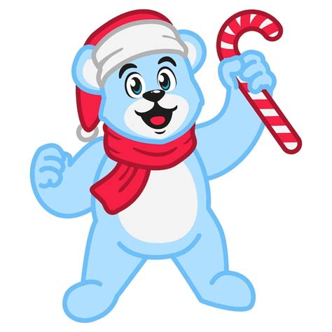 Premium Vector A Polar Bear Wearing A Red Scarf Is Holding A Candy Cane