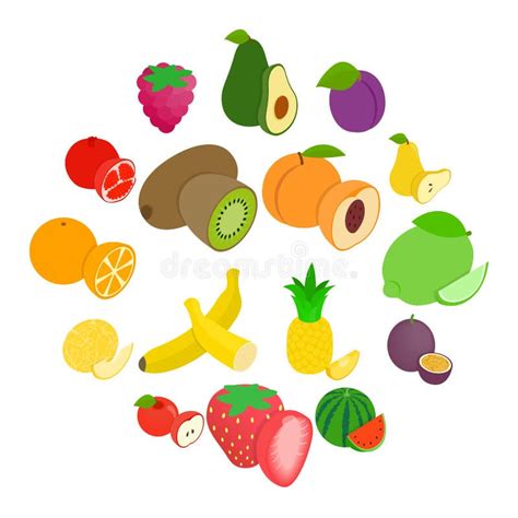 Fruit Icons Set Isometric D Style Stock Vector Illustration Of