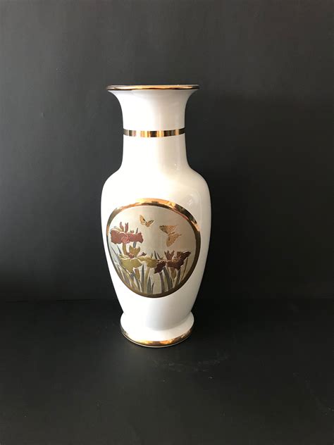 The Art Of Chokin Flowers And Butterflies Motif Porcelain Vase Etsy