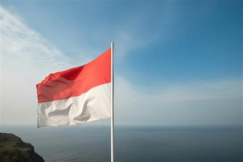 Premium Photo Indonesia National Flag Waving In The Blue Sky On The