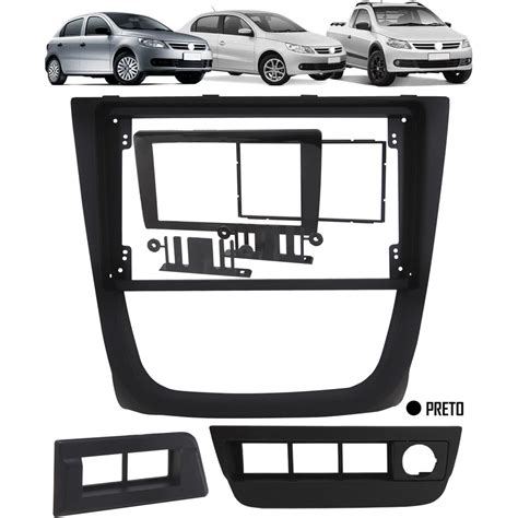 Moldura De Painel 2 Din 9 Polegadas Vw Gol Saveiro Voyage G5 Preto