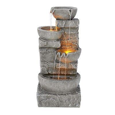 Teamson Home Cascading Bowls Stacked Stones Led Outdoor Water