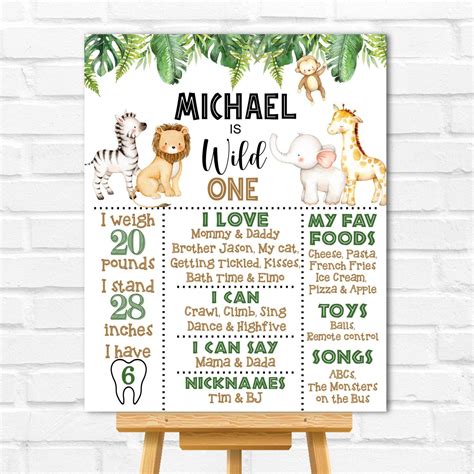 Custom Wild One Birthday Milestone Board Safari Birthday Jungle