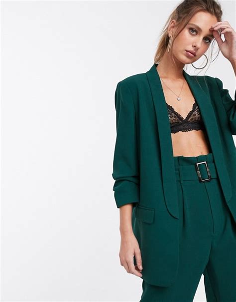 Stradivarius Ruched Sleeved Blazer In Green Asos Blazer Fashion