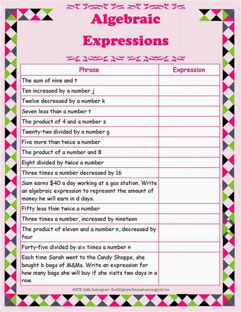 Write Algebraic Expressions