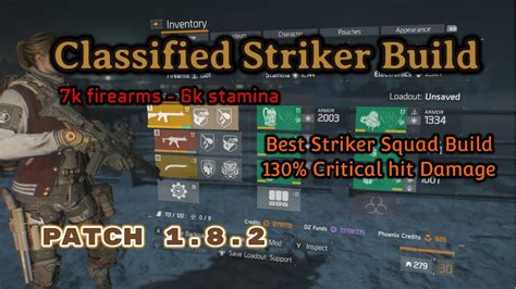 The Division 1 8 2 Classified Striker Build 7k Firearms 6k Stamina