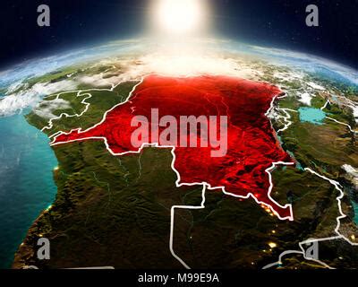 Morning Above Democratic Republic Of Congo Highlighted In Red On Model