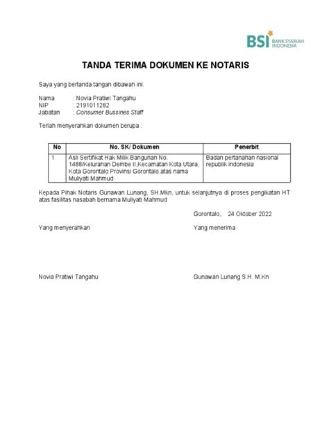 Lampiran 19 Tanda Terima Dokumen Notaris Pdf