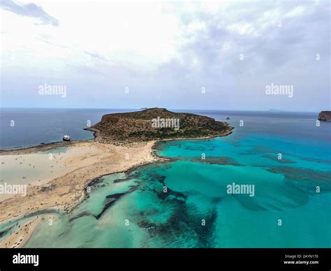 Amazing Aerial Drone Top Panoramic View On The Famous Balos Beach In