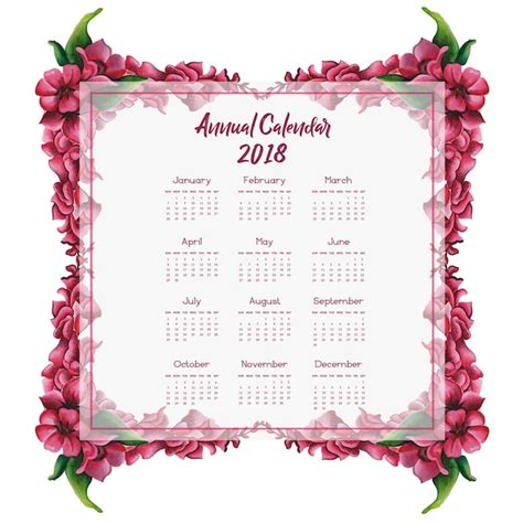 Calendario Floral Acuarela Vector Premium