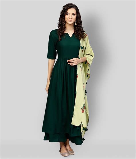 Buy The Style Story Green Anarkali Rayon Women S Stitched Salwar Suit