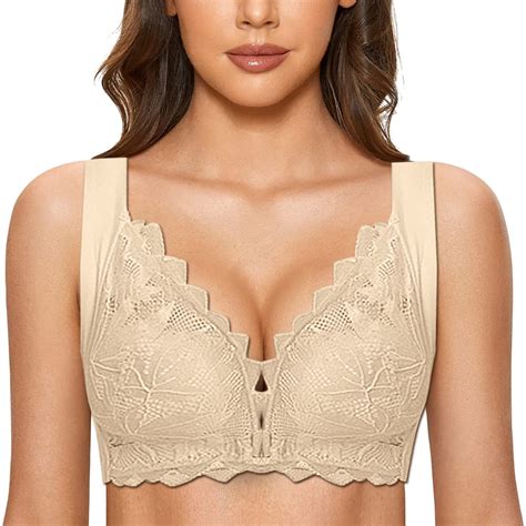 EHRWE Sexy Lace Bras For Women Wirefree French Front Close T Back Plus