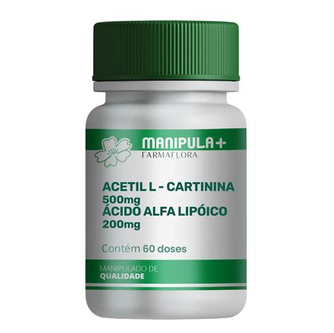 Acetil L carnitina 500mg Ácido Alfa Lipóico 200mg 60 doses Manipula