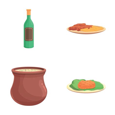 Balkan Cuisine Icons Set Cartoon Traditional Dish From Balkan Cuisine