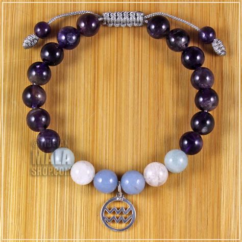 Aquarius Zodiac Bracelet Amethyst Aquamarine Moonstone Angelite