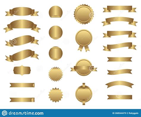 Elegant Golden Ribbon Banner Collection Vector Illustration Stock