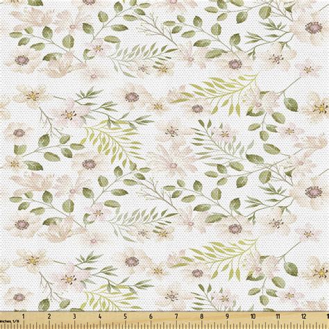 Ambesonne Botanical Fabric By The Yard Pastel Art Vintage Floral 1