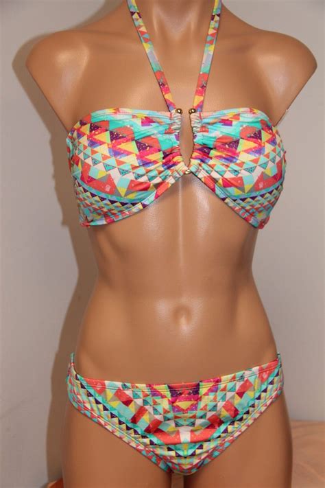 Nwt Bar Iii Swimsuit Bikini 2pc Set Size S Bandeau Bra Mlt Ebay