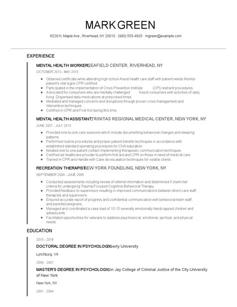 Mental Health Worker Resume Examples And Tips Zippia