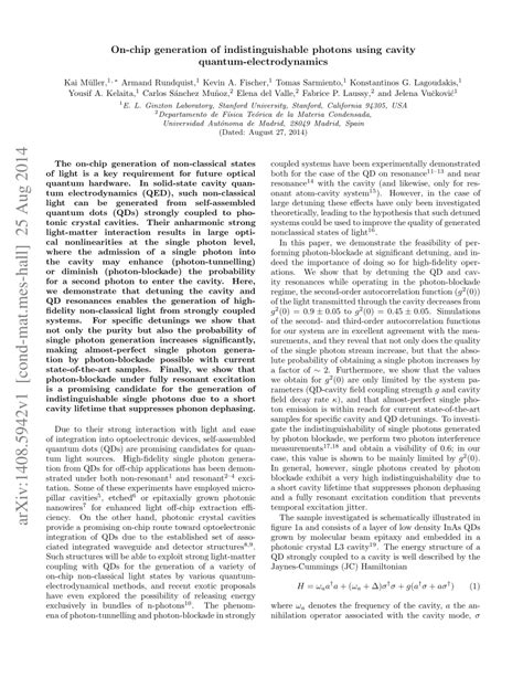 PDF On Chip Generation Of Indistinguishable Photons Using Cavity