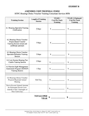 Fillable Online EXHIBIT B AMENDED COST PROPOSAL FORM HTFC Housing