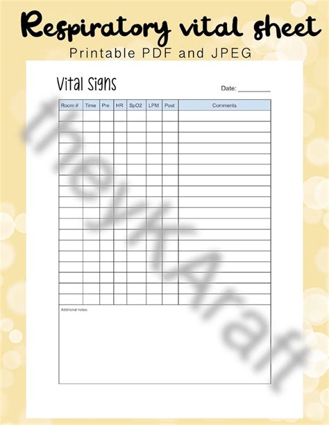 Printable Vital Signs Chart Respiratory Therapist Chart Breathing