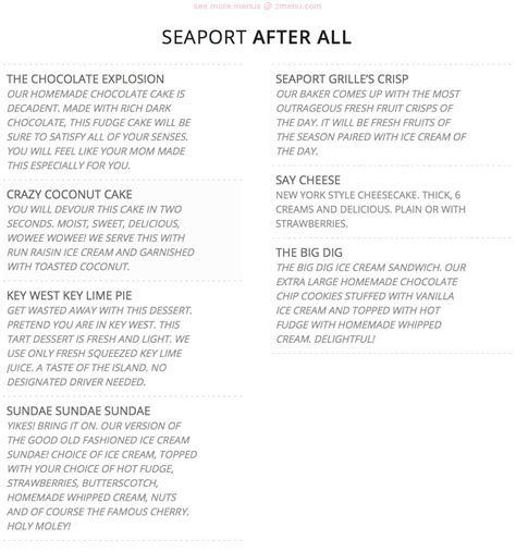 Menu at Seaport Grille restaurant, Gloucester, 6 Rowe Sq