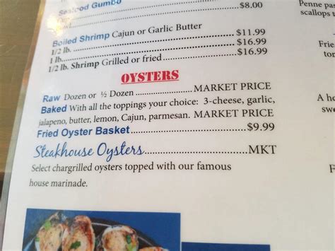 Menu At Garys Oyster Shack Restaurant Panama City