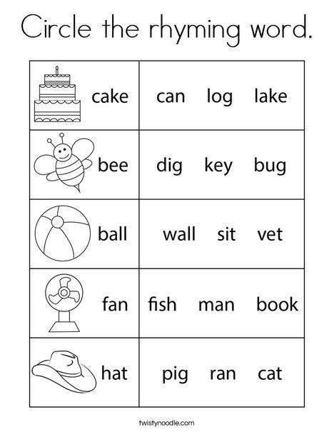 Circle The Rhyming Word Coloring Page Rhyming Words Ryming Words Words