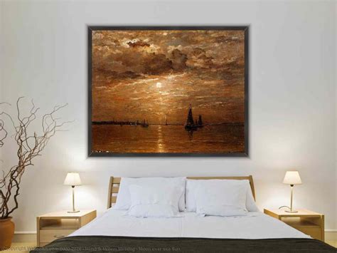 Oil Painting Replica Moon Over Sea Sun By Hendrik Willem Mesdag