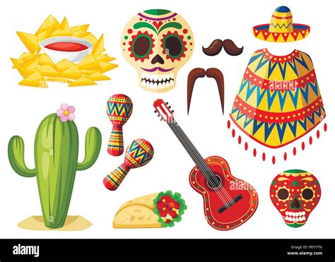 Mexico colorful symbols. Mexican vector icons set. Latin traditional ...