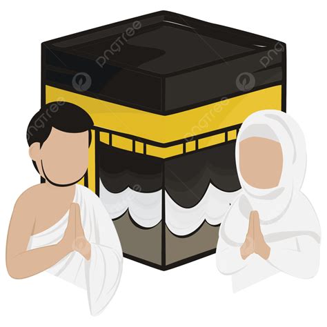 Hajj Islamic Pilgrimage With Muslim Couple And Kaaba Vector Hajj