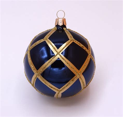 Hippe Blauwe Kerstballen Met Gouden Ruitennet En Chique Gouden