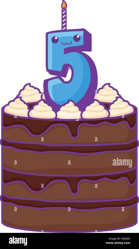 Birthday Cake With Number Five Candle Icon Over White Background Vector Illustration Stock