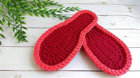 Объемная обвязка подошвы | Вязаные тапочки крючком DIY | Домашняя обувь ...