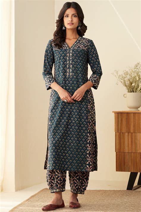 Buy Bagru Hand Block Printed Straight Cotton Kurta For Women Fgmk